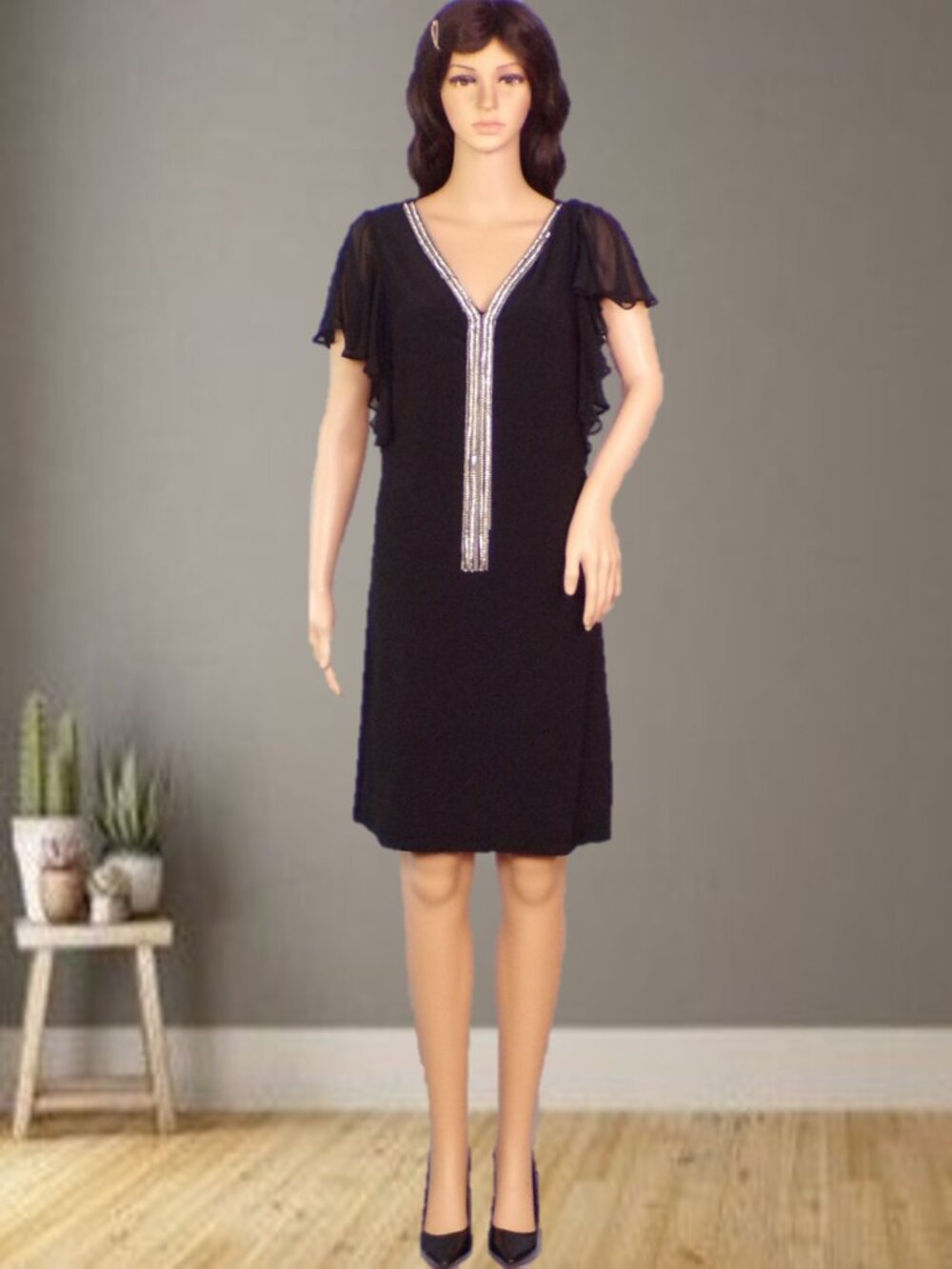 MSK size S (5) black short-sleeve sheath dress polyester/spandex hand wash